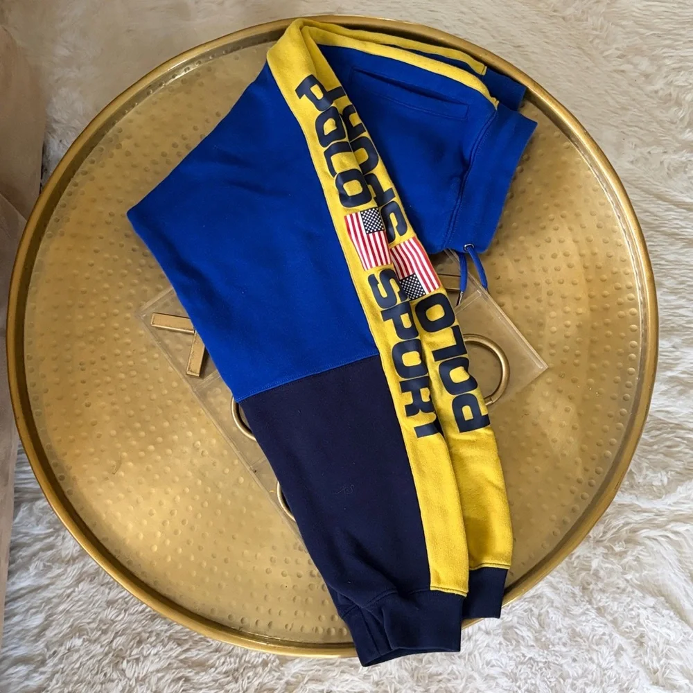 Ralph Lauren Blue and Yellow Colorblock Kids Joggers
